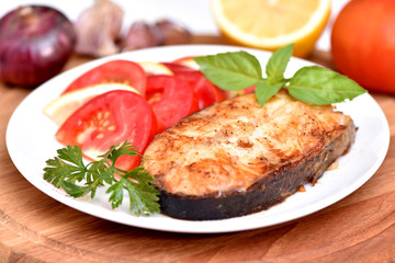 A fish dish. Mediterranean Kitchen. Healthy eating.