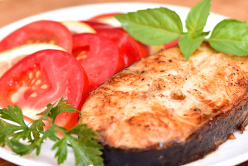 A fish dish. Mediterranean Kitchen. Healthy eating.