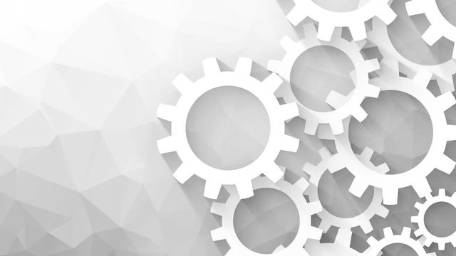 looped gears with long shadow on abstract geometric background