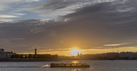 sunset, sky, sun, clouds, city,