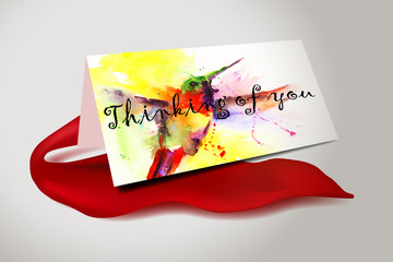 Thinking of you  humming bird watercolor card illustration