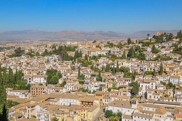 Albaicin in Granada, Spain. Old Town of Granada from above. 
