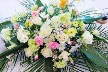 bouquet of flowers on a wedding table