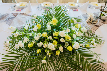 bouquet of flowers on a wedding table
