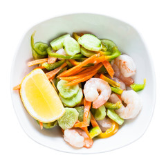 prawn salad from vegetables and shrimps in bowl