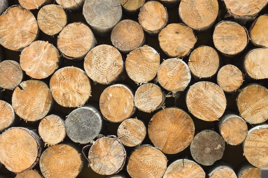 Close up landscape image of stacked wooden logs
