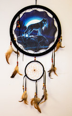 dream catcher with spirit wolf and night moon