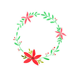 Fototapeta na wymiar Christmas wreath watercolor painting on white paper background, Illustration art design Christmas greeting card background