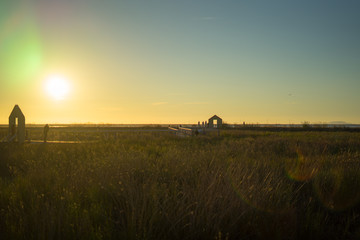 sunset in Alviso Marina County Park with door in there