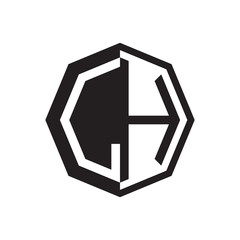 two letter LH octagon negative space logo