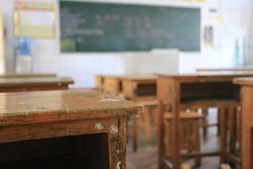 School primary school teacher, desk is old