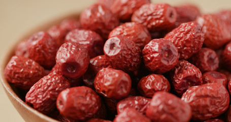 Dried red jujube in bowl