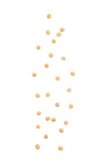 Soybeans falling isolated on white background.