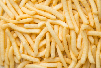 Close up of french fries or potato fry, Top view.