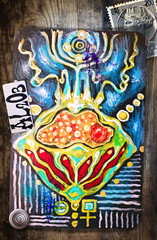 Obraz premium Ayahuasca. Pianta magica e mistica, simboli e visioni.