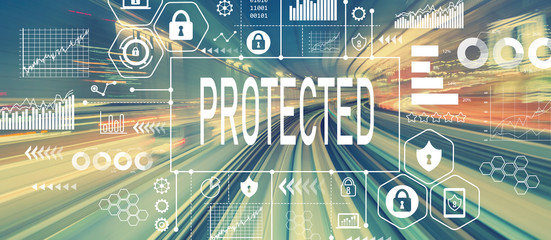 Protected with abstract high speed technology POV motion blurred image