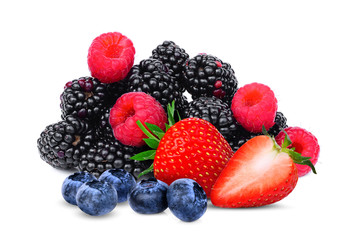 blueberries,strawberry,raspberries and blackberries isolated on white background