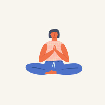Women Doing Yoga Breathing Exercise Illustration In Vector. Healthy Lifestyle Theme