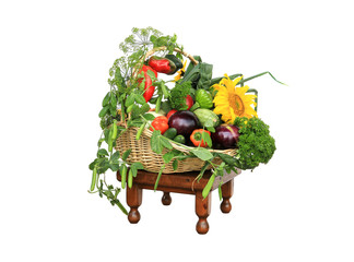 basket with vegetables on a white background