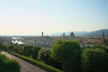 Firenze,Italy-July 25,2018: Panoramic view of Florence from Michelangelo square, Florence, Italy
