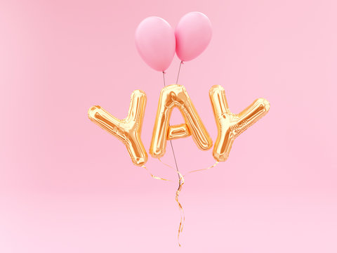 YAY word, foil balloon letters. 3d rendering
