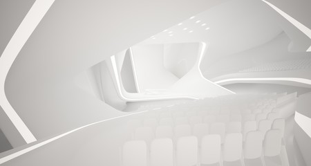 Conceptual abstract design of the interior of the concert hall and grand piano in a modern style. 3D illustration and rendering.