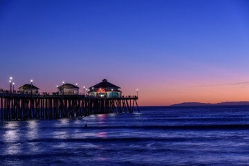 Huntington beach pier at dusk, California, U.S.A.