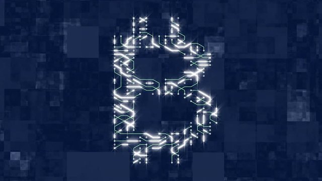4k a futuristic circuit board with moving electrons shaped bitcoin currency sign,block chain,abstract electronic connections,Cripto currency bitcoin.Global internet finance,worldwide.