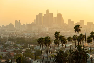 Foto op Plexiglas Los Angeles Avond skyline van het centrum van Los Angeles