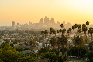 Wandcirkels aluminium Avond skyline van het centrum van Los Angeles © blvdone
