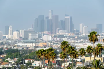Wandcirkels tuinposter De skyline van het centrum van Los Angeles © blvdone