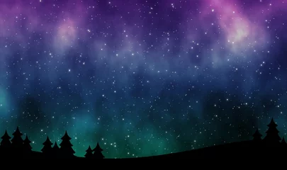Fotobehang Night sky with aurora borealis and stars field illustration design background © Rassamee design