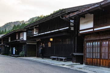 Fototapeta na wymiar 夕方の妻籠宿の風景（長野県、日本）