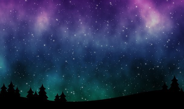 Night sky with aurora borealis and stars field illustration design background