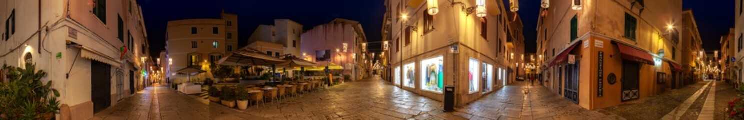 Fototapeta na wymiar Night in the streets of Algheros Old Town, Sardinia