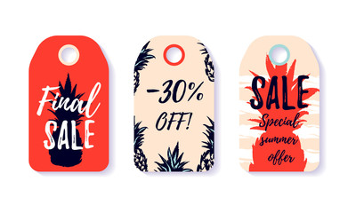 Set of Summer Sale tags with hand drawn elements. Vector illustration