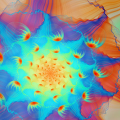 Fototapeta na wymiar Abstract exotic rainbow flower. Close-up view. Fantasy fractal design. Psychedelic digital art. 3D rendering.