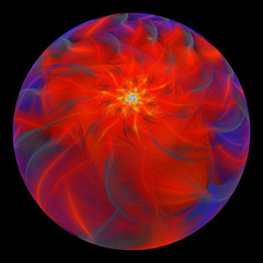 Beautiful exotic flower in crystal sphere. Fantasy fractal design. Psychedelic digital art. 3D rendering.