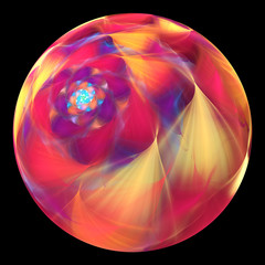 Beautiful exotic flower in crystal sphere. Fantasy fractal design. Psychedelic digital art. 3D rendering.