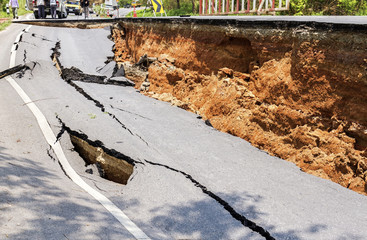 Cracked road after earthquake at Chiang Rai Province, Thailand
