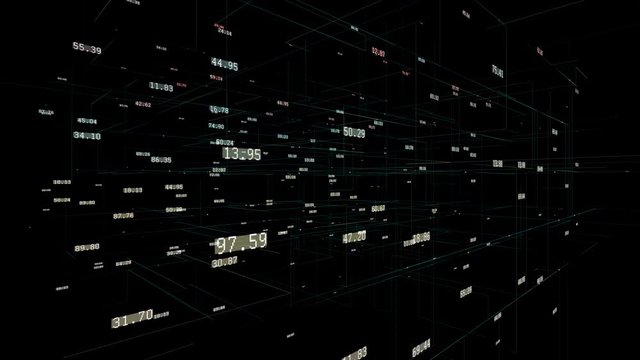 4k Business Data wall,Financial figures in cyberspace.Data technological network crunching numbers,Stock Market.