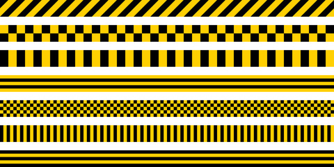 Set stripes yellow and black color, with industrial pattern, vector safety warning stripes, black pattern on yellow background