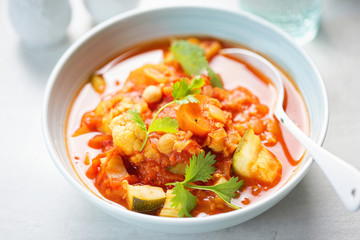 One pot vegetable - cauliflower, courgette, tomatoes, carrots, fennel soup 