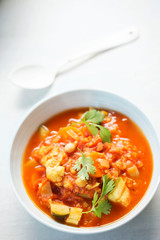 One pot vegetable - cauliflower, courgette, tomatoes, carrots, fennel soup 