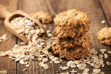 Homemade oatmeal cookies and oat flakes