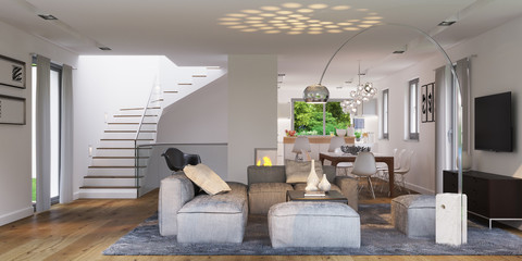 Blick in luxuriöse Villa - living room in luxury modern villa