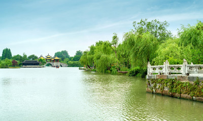Fototapeta na wymiar Yangzhou Slender West Lake Wuting Bridge