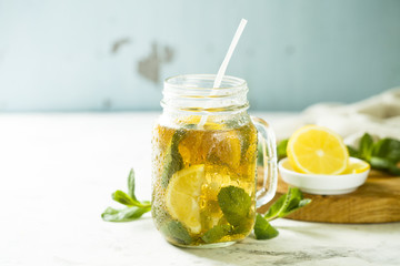 Homemade lemon and mint lemonade