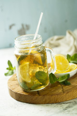 Homemade lemon and mint lemonade