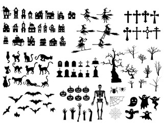 haloween element hand,zombie,bone,cross;bat;cat;ghost;tree;witch